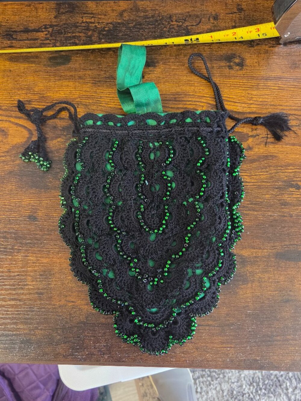 Hand Crocheted and Beaded Reticule Small Bag